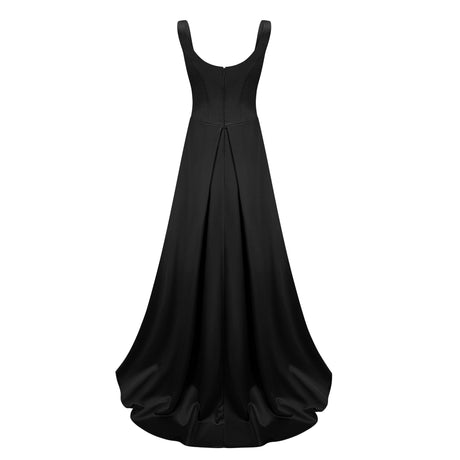 Aurohaya Fiona Black Satin Square Neck Maxi Dress
