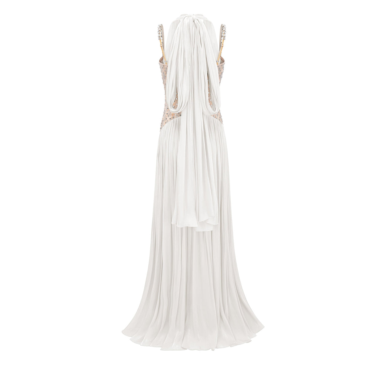 Aurohaya Gwenaëlle White Rhinestone Panel Maxi Dress
