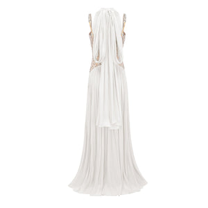 Aurohaya Gwenaëlle White Rhinestone Panel Maxi Dress