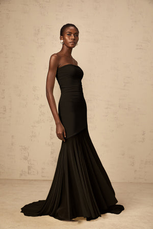 Aurohaya Josiane Black Off-shoulder Sheer Tulle Maxi Dress