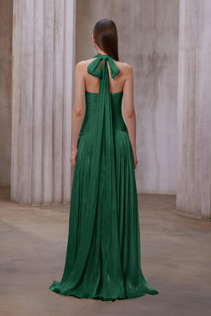 Aurohaya Verdelune Emerald Green Gathered Maxi Dress