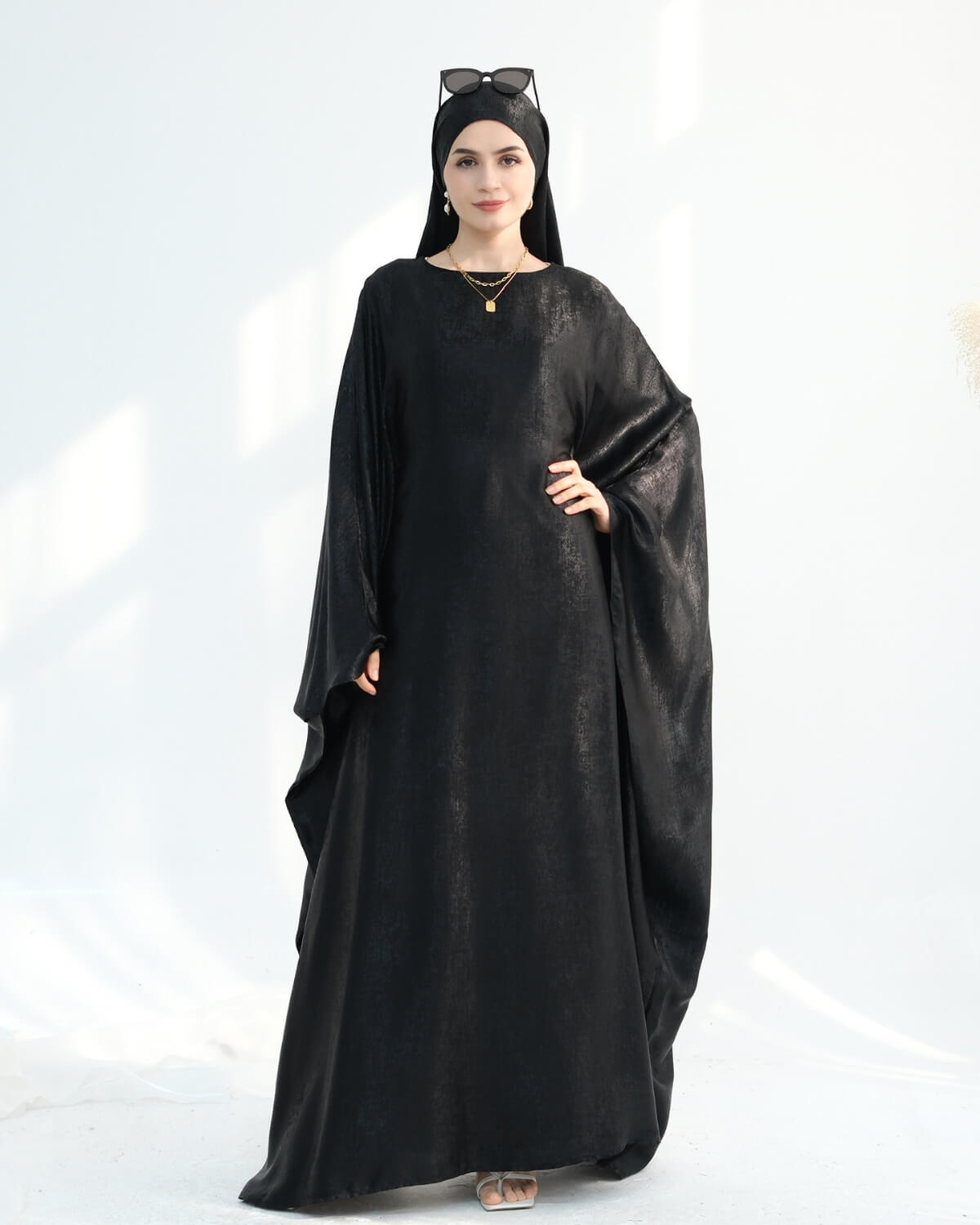 Satin Batwing Black Butterfly Abaya Dress