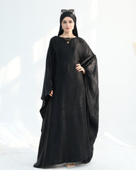 Satin Batwing Black Butterfly Abaya Dress