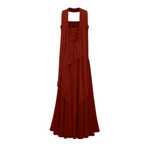 Aurohaya Romane Burgundy Strapless Corset Chiffon Maxi Dress