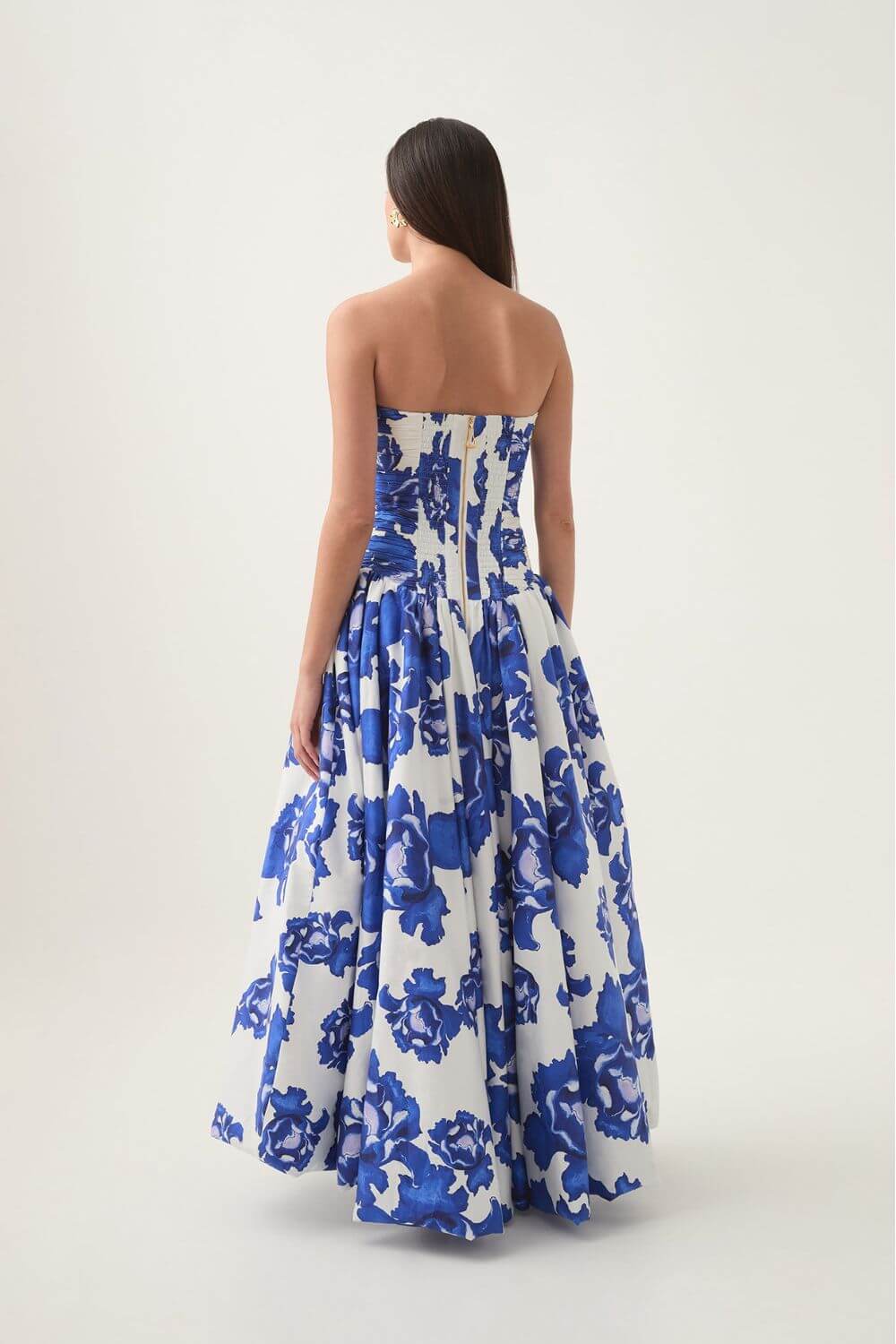 Aurohaya Jeanne Hydrangea Floral Strapless Maxi Dress