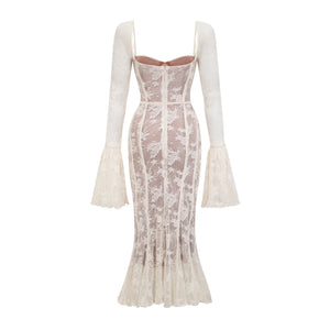 Charisme Lace Corset Bodycon Midi Dress White