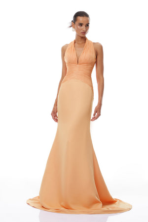 Aurohaya Emmeline Orange Train Design Gathered Maxi Dress