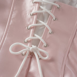 Aurohaya Laurine Pink Ruffled Satin Mini Dress
