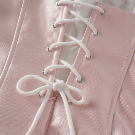 Aurohaya Laurine Pink Ruffled Satin Mini Dress