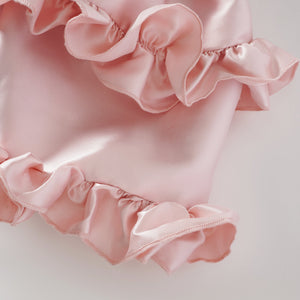 Aurohaya Laurine Pink Ruffled Satin Mini Dress