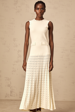 Aurohaya Donatienne white faux-pearl knitted maxi dress