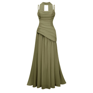 Aurohaya Romane Green Strapless Corset Chiffon Maxi Dress