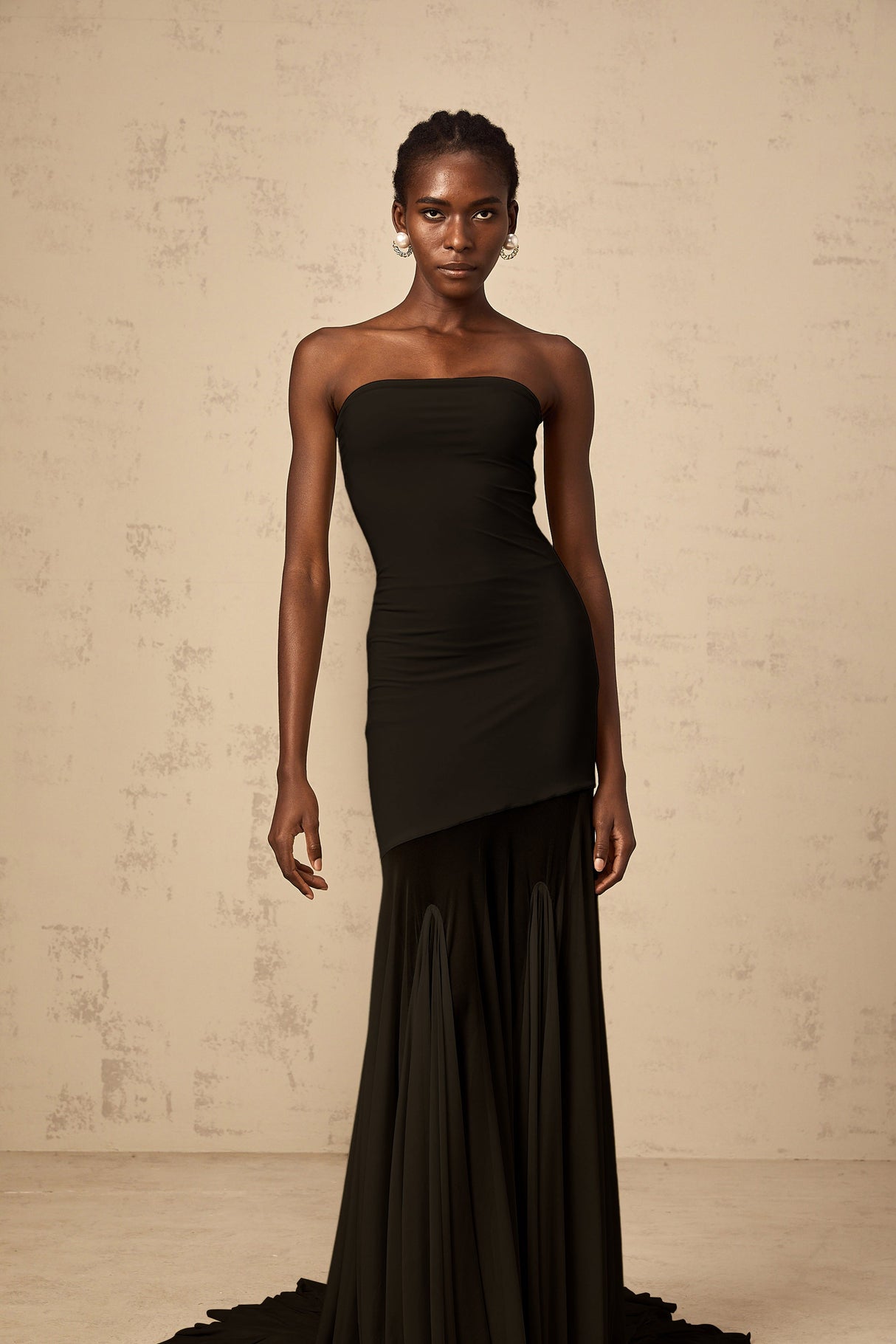 Aurohaya Josiane Black Off-shoulder Sheer Tulle Maxi Dress