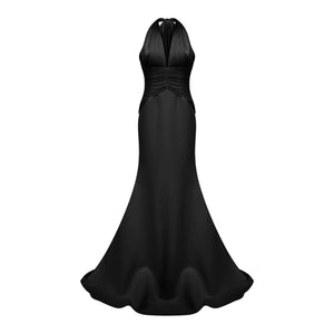 Aurohaya Emmeline Black Train Design Gathered Maxi Dress