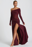 Anastasia Burgundy One Shoulder Gathered Maxi Dress