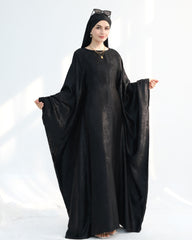 Satin Batwing Black Butterfly Abaya Dress