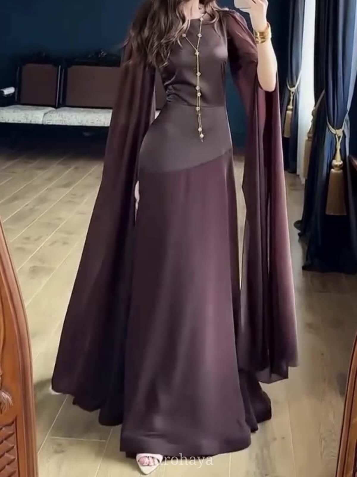 Aurohaya Round Neck Long Split Slit Sleeve Maxi Dress, DES104