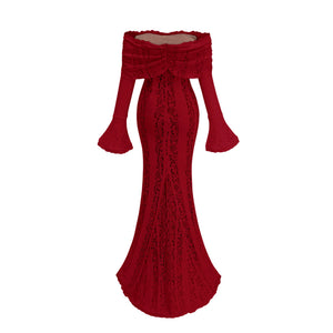 Aurohaya Émeline floral lace train-design maxi dress in Red