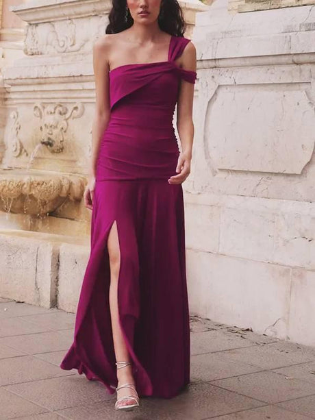 Aurohaya Off-shoulder Slim-Fit Maxi Dress Purple