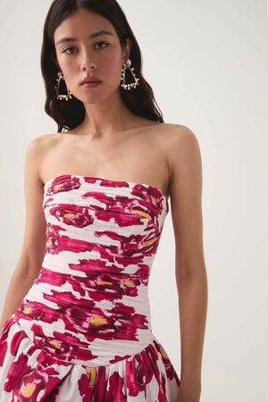 Aurohaya Jeanne Hydrangea Floral Strapless Maxi Dress