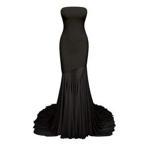 Aurohaya Josiane Black Off-shoulder Sheer Tulle Maxi Dress