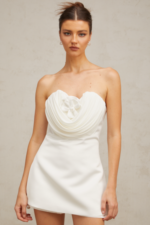 Aurohaya Lucie white floral-appliqué mini dress