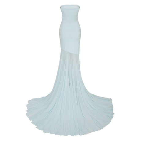 Aurohaya Josiane Blue Off-shoulder Sheer Tulle Maxi Dress