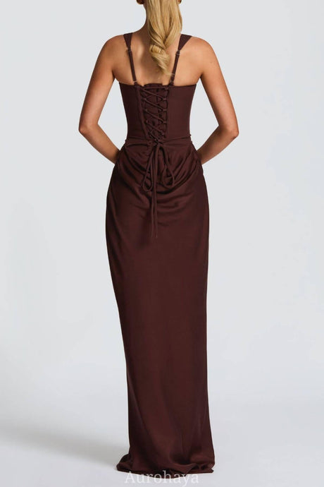 Hortense Square Neck Corset Maxi Dress / Brown