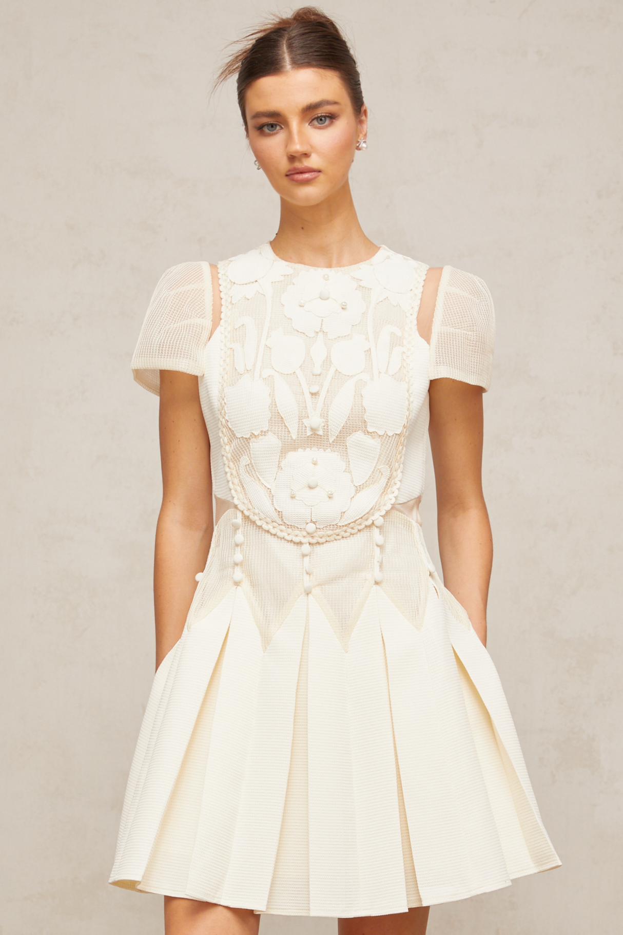 Aurohaya Maelle white flower-embroidered mini dress