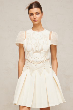 Aurohaya Maelle white flower-embroidered mini dress