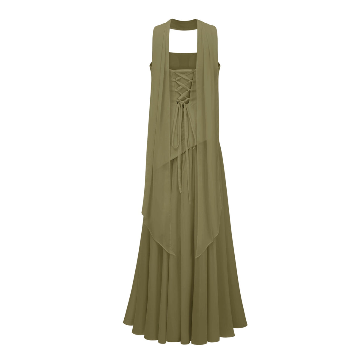 Aurohaya Romane Green Strapless Corset Chiffon Maxi Dress