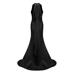 Aurohaya Emmeline Black Train Design Gathered Maxi Dress