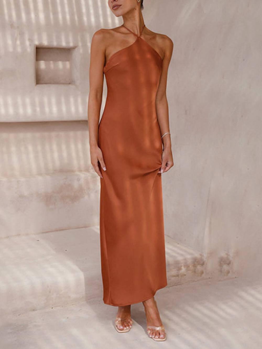 Aurohaya Unique Neckless Backless Maxi Dresses