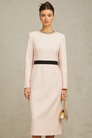 Aurohaya Anaïs pink crystal color-blocked midi dress