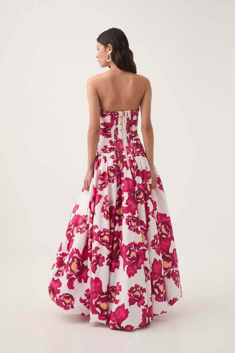 Aurohaya Jeanne Hydrangea Floral Strapless Maxi Dress