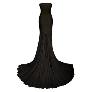 Aurohaya Josiane Black Off-shoulder Sheer Tulle Maxi Dress