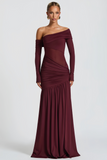 Anastasia Burgundy One Shoulder Gathered Maxi Dress