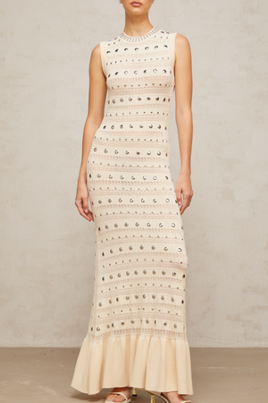 Aurohaya Chloé studded crochet-knit maxi dress in Neutrals