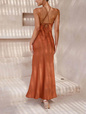 Aurohaya Unique Neckless Backless Maxi Dresses