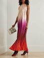Aurohaya Elegant Gradient Pleated Print Halter Neck Maxi Dress Multi