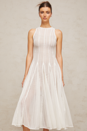 Aurohaya Hélène white pointelle puff midi dress