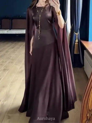 Aurohaya Round Neck Long Split Slit Sleeve Maxi Dress, DES104 Brown