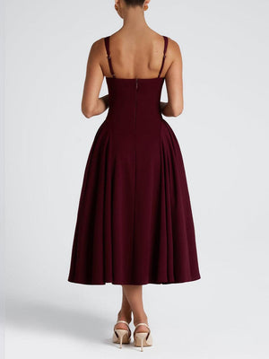 Aurohaya Elegant Retro Square Neck Slim Midi Dress