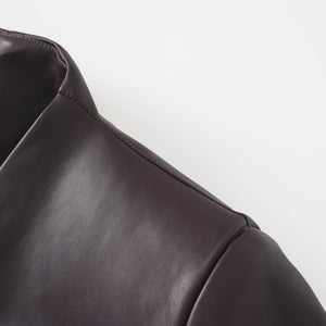 Aurohaya Solange Brown Leather Mini Blazer Dress