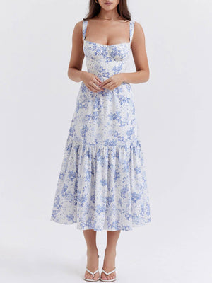Aurohaya Strap A-Hem Floral Midi Dress