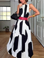 Aurohaya Elegant Classic Contrast Color Lantern Maxi Dress White