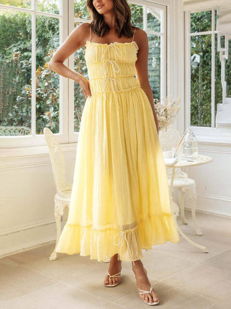 Aurohaya Elegant Off-Shoulder Strap Patchwork Dress