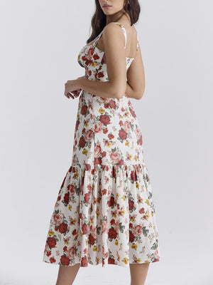 Aurohaya Sweet Spicy Style Floral Backless Midi Dresses