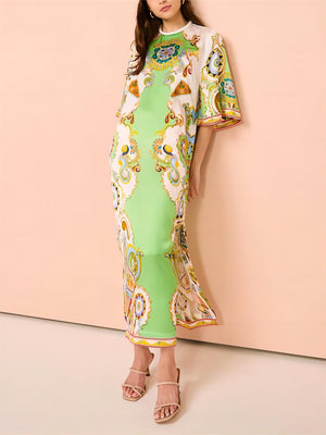 Aurohaya Unique Cashew Floral Print Loose Midi Dress