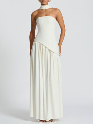 Aurohaya Solène Asymmetrical Maxi Gown White